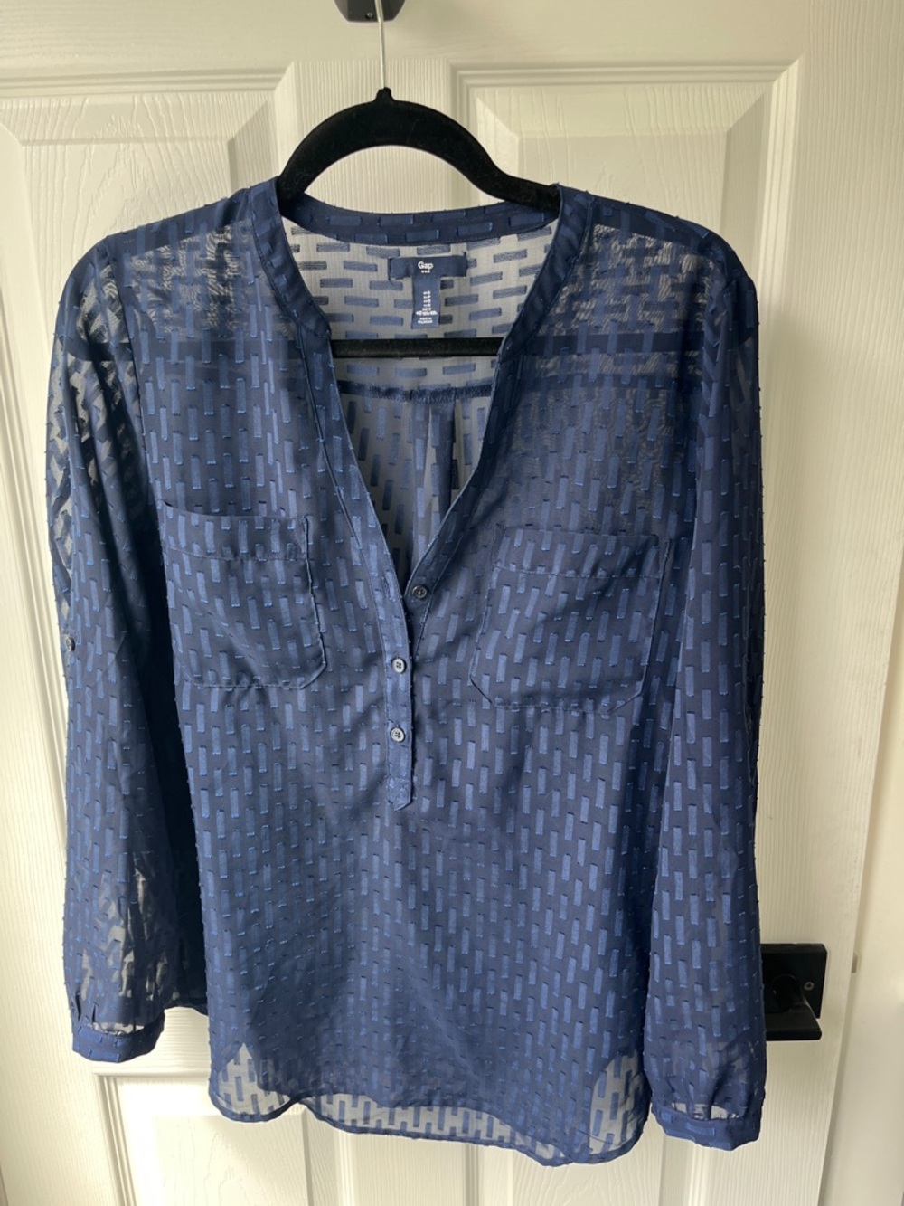 GAP Navy Lightweight Sheer Henley Blouse
